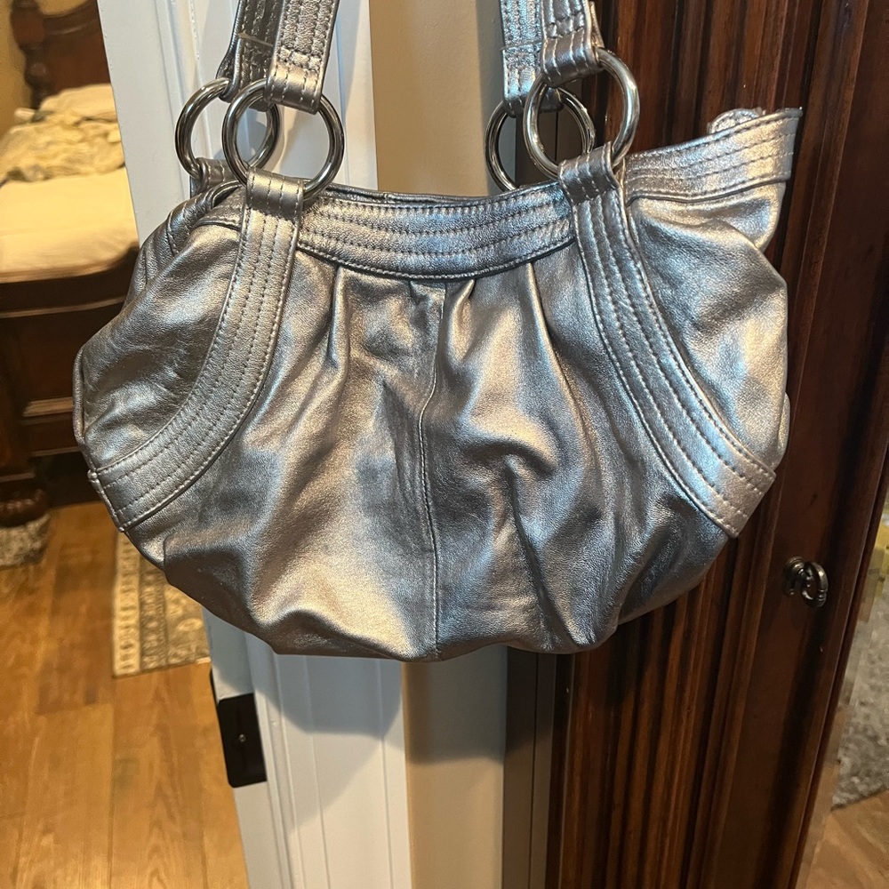 Metallic silver shoulder purse